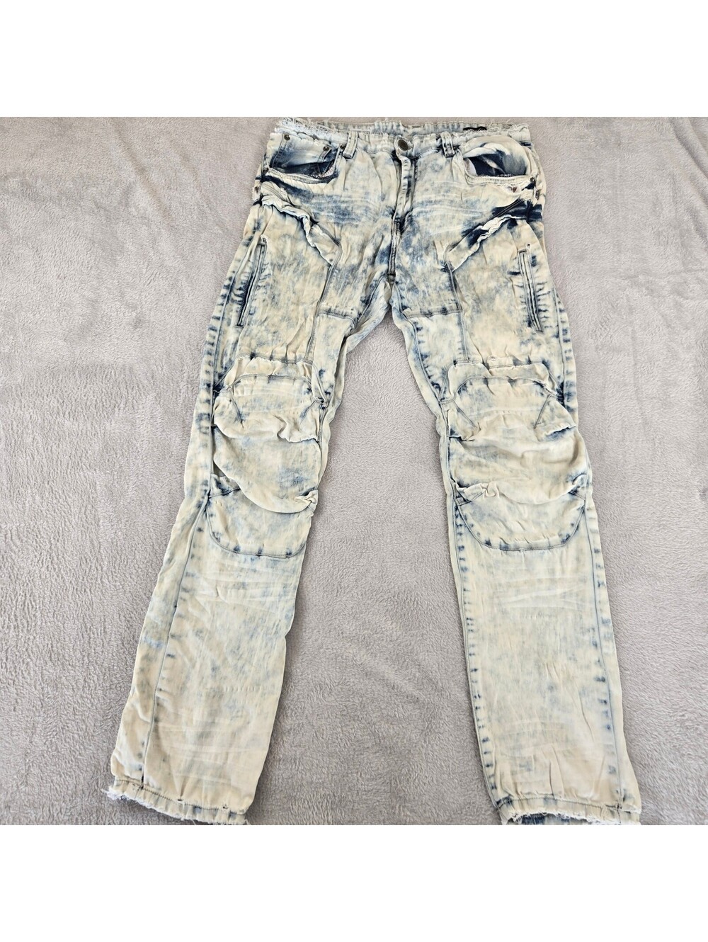 Copper Rivet Jeans Mens 36x32 Acid Wash Cargo Moto Distressed Y2K Streetwear